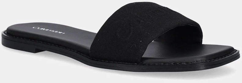 Šľapky Calvin Klein FLAT SLIDE - HE dámske, čierna farba, HW0HW02378