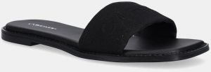 Šľapky Calvin Klein FLAT SLIDE - HE dámske, čierna farba, HW0HW02378