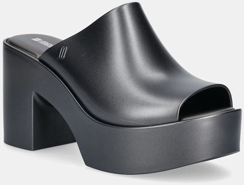 Šľapky Melissa MELISSA MULE HYPE METALLIC AD dámske, šedá farba, na podpätku, M 36497.BI596
