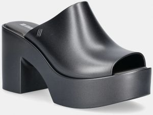 Šľapky Melissa MELISSA MULE HYPE METALLIC AD dámske, šedá farba, na podpätku, M 36497.BI596