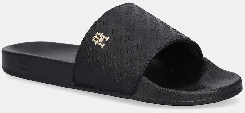 Šľapky Tommy Hilfiger TH MONOGRAM POOLSIDE dámske, čierna farba, FW0FW08525