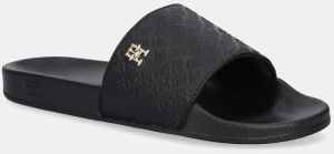 Šľapky Tommy Hilfiger TH MONOGRAM POOLSIDE dámske, čierna farba, FW0FW08525