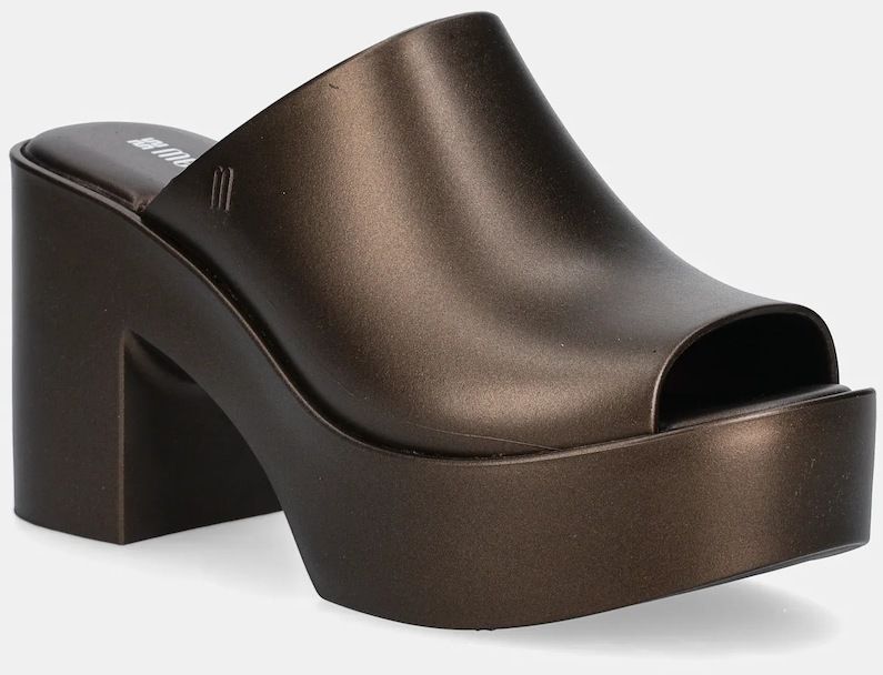 Šľapky Melissa MELISSA MULE HYPE METALLIC AD dámske, hnedá farba, na podpätku, M 36497.BI597