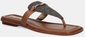 Šľapky MICHAEL Michael Kors Lena dámske, hnedá farba, na plochom podpätku, 40R5LEFS2B.227
