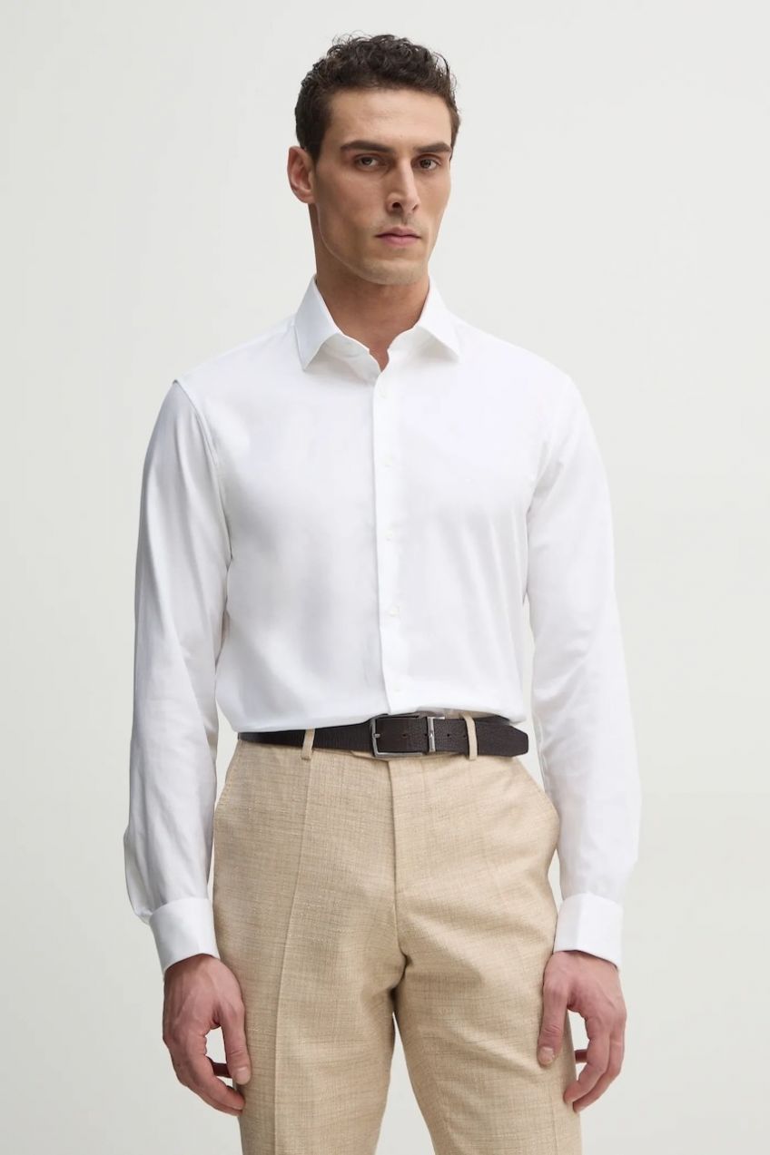 Košeľa Calvin Klein pánska, biela farba, regular, s talianskym golierom, K10K107889