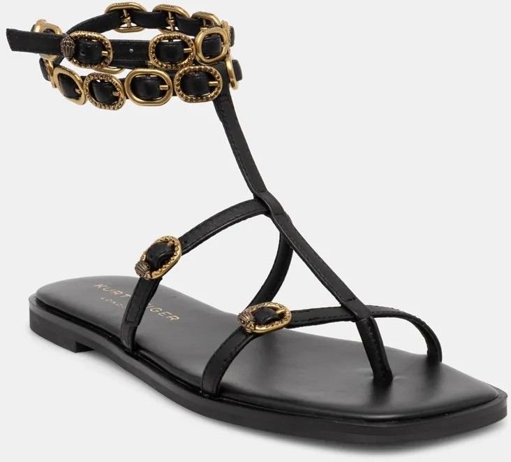 Kožené sandále Kurt Geiger London Regent Flat Gladiator dámske, čierna farba, 4381000109