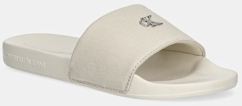 Šľapky Calvin Klein Jeans SLIDE MONOGRAM HARDWARE dámske, béžová farba, YW0YW01713