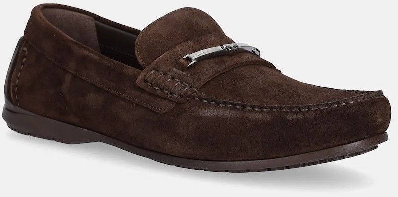 Semišové mokasíny Calvin Klein DRIVER W/ NY BIT SUE pánske, hnedá farba, HM0HM01759