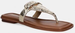 Kožené žabky MICHAEL Michael Kors Lena dámske, zlatá farba, na plochom podpätku, 40R5LEFS1M.740