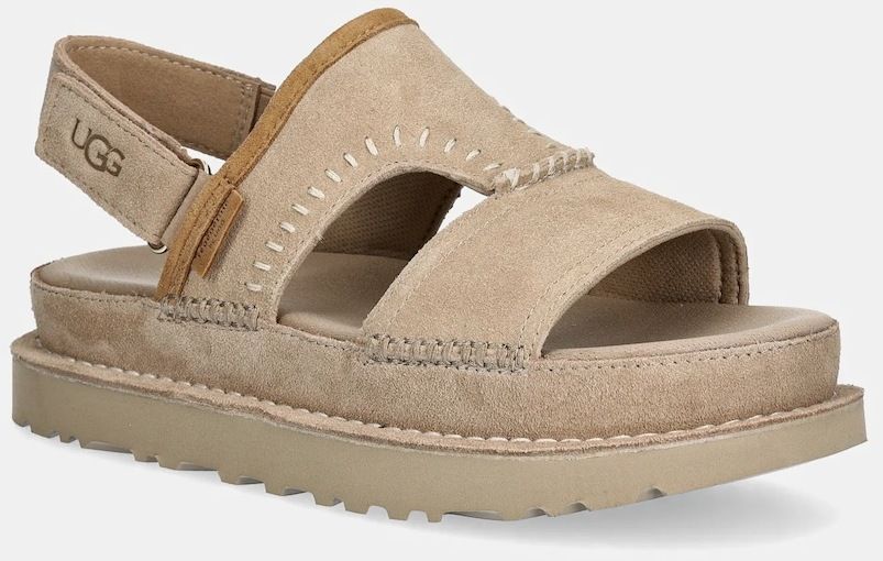 Semišové sandále UGG Goldenstar Regenerate dámske, béžová farba, na platforme, 1167369-SAN