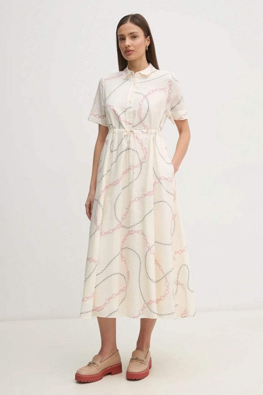 Šaty Tommy Hilfiger béžová farba, maxi, áčkový strih, WW0WW46009