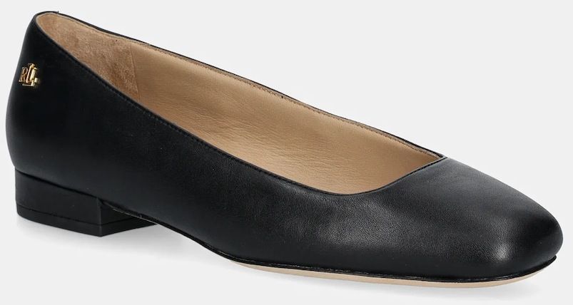 Kožené balerínky Lauren Ralph Lauren Emellie Bllt čierna farba, 802970534001