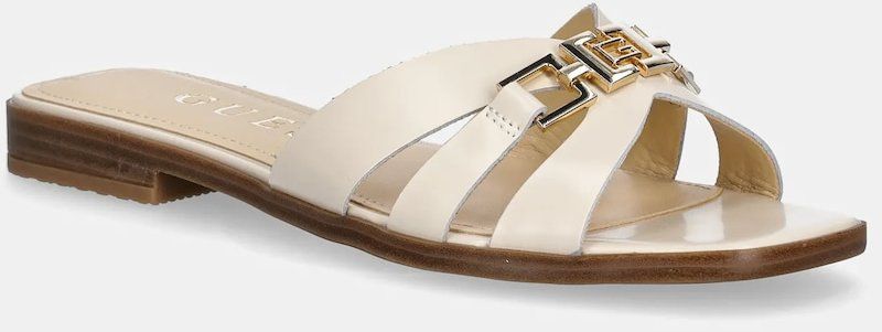 Kožené šľapky Guess REALLA dámske, béžová farba, FLJRLL LEA19