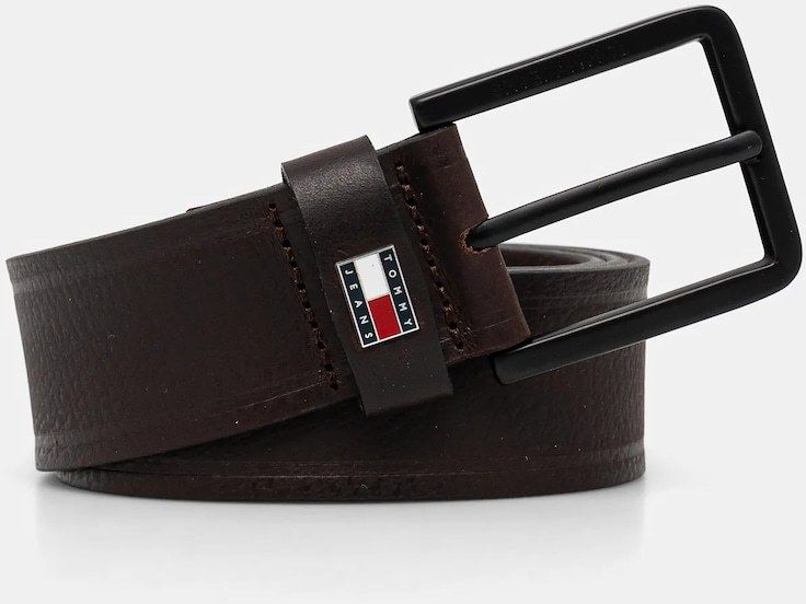 Kožený opasok Tommy Jeans pánsky, hnedá farba, AM0AM13291