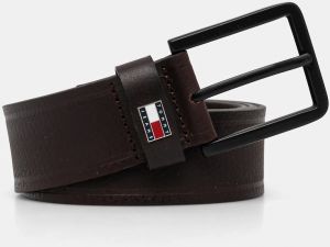 Kožený opasok Tommy Jeans pánsky, hnedá farba, AM0AM13291