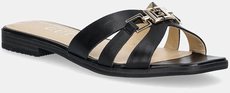 Kožené šľapky Guess REALLA dámske, čierna farba, FLJRLL LEA19