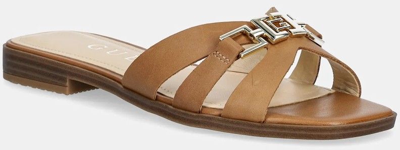Kožené šľapky Guess REALLA dámske, hnedá farba, FLJRLL LEA19