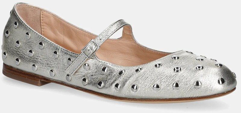 Kožené balerínky AGL Milly Strap strieborná farba, D544036PCFOILE0244