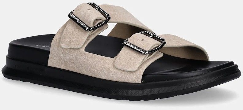 Semišové šľapky Tommy Hilfiger D DENSITY HILFIGER SDE SAND pánske, béžová farba, FM0FM05413