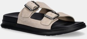 Semišové šľapky Tommy Hilfiger D DENSITY HILFIGER SDE SAND pánske, béžová farba, FM0FM05413