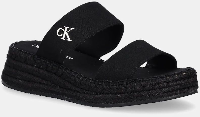 Šľapky Calvin Klein Jeans SPORTY ROPE MG LTH WEBBING dámske, čierna farba, na kline, YW0YW01704
