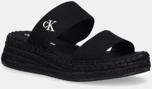 Šľapky Calvin Klein Jeans SPORTY ROPE MG LTH WEBBING dámske, čierna farba, na kline, YW0YW01704