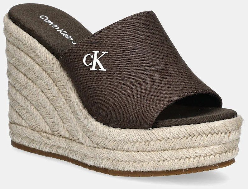 Šľapky Calvin Klein Jeans WEDGE ROPE SLIDE MG dámske, hnedá farba, na kline, YW0YW01699