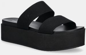 Šľapky Calvin Klein Jeans FLATFORM SANDAL WEBBING IN dámske, čierna farba, na platforme, YW0YW01789