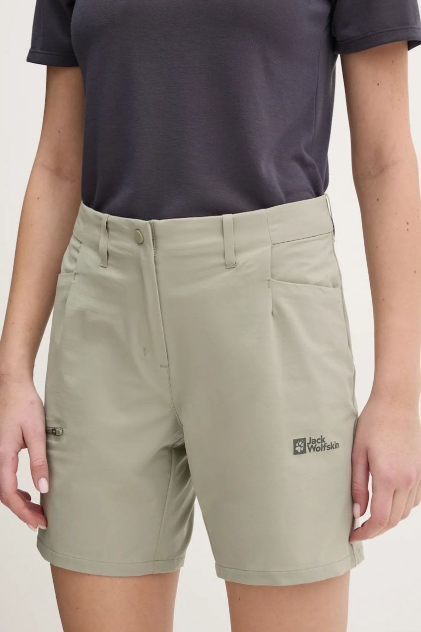 Turistické šortky Jack Wolfskin Prelight Stride zelená farba, jednofarebné, vysoký pás, A63785