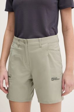 Turistické šortky Jack Wolfskin Prelight Stride zelená farba, jednofarebné, vysoký pás, A63785