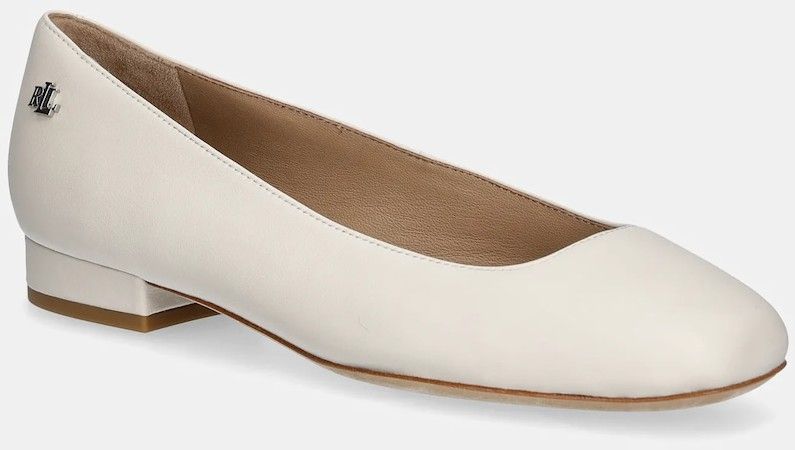 Kožené balerínky Lauren Ralph Lauren Emellie Bllt béžová farba, 802970534003