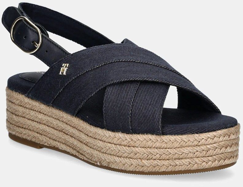 Sandále Tommy Hilfiger DENIM ESPADRILLE PLATFORM SANDAL dámske, tmavomodrá farba, na platforme, FW0FW08669