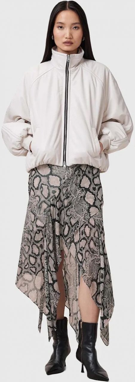 Sukňa s prímesou hodvábu AllSaints CASSIE viac farieb, midi, áčkový strih, W013RC