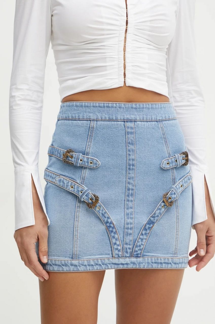 Rifľová sukňa Versace Jeans Couture mini, puzdrová, 78HAE850 DW009L01