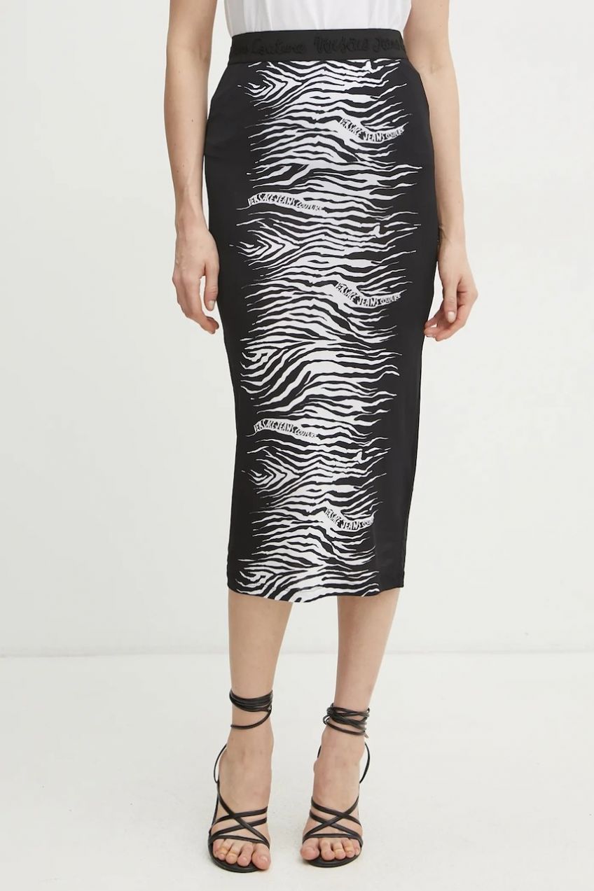 Sukňa Versace Jeans Couture čierna farba, midi, rovný strih, 78HAE8P6 JS474