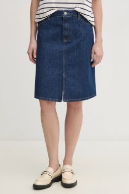 Rifľová sukňa Tommy Hilfiger tmavomodrá farba, mini, rovný strih, WW0WW44390
