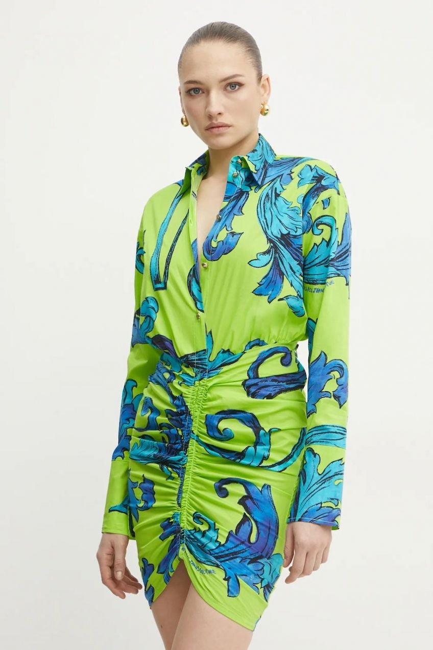 Šaty Versace Jeans Couture zelená farba, mini, rovný strih, 78HAO902 NS644