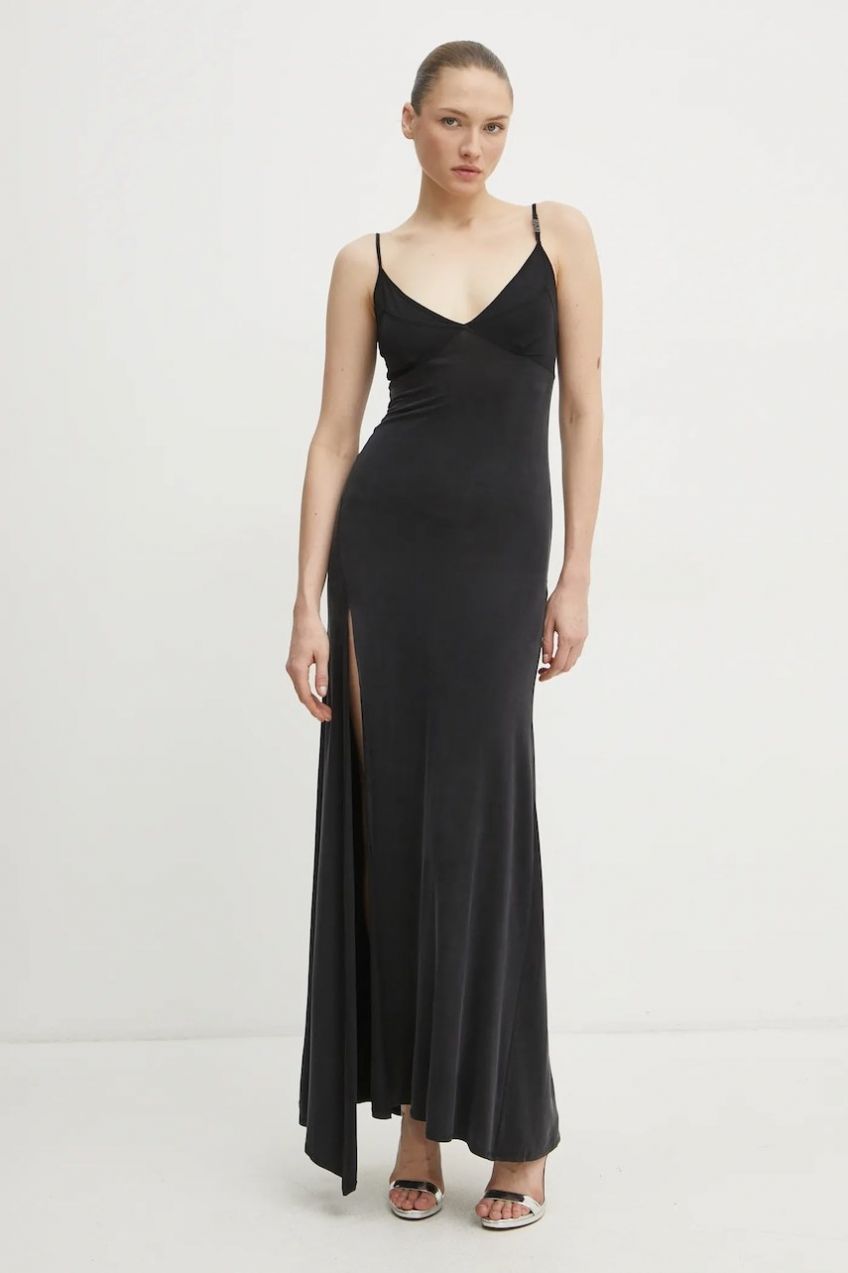 Šaty Versace Jeans Couture čierna farba, maxi, rovný strih, 78HAO900 J0190