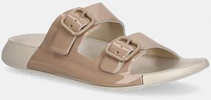 Kožené šľapky Ecco Cozmo 2-Strap Premium dámske, béžová farba, 206833-01084