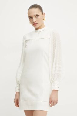 Ľanové šaty Twinset béžová farba, mini, rovný strih, 251TP2061