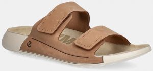 Nubukové šľapky Ecco Nd Cozmo 2 Strap Flat dámske, hnedá farba, 206823-02291