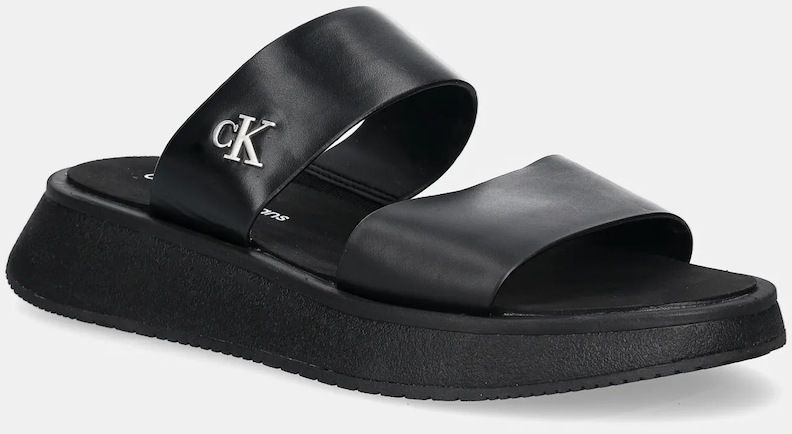Šľapky Calvin Klein Jeans SANDAL SLIDE DOUBLE STRAP dámske, čierna farba, na platforme, YW0YW01694
