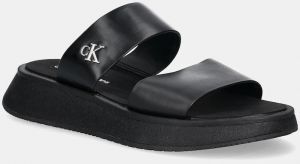 Šľapky Calvin Klein Jeans SANDAL SLIDE DOUBLE STRAP dámske, čierna farba, na platforme, YW0YW01694