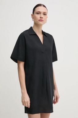 Šaty s prímesou ľanu Calvin Klein čierna farba, mini, oversize, K20K208382