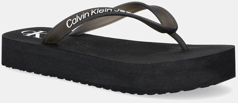Šľapky Calvin Klein Jeans BEACH SANDAL FLATFORM TPU dámske, čierna farba, na platforme, YW0YW01830