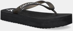 Šľapky Calvin Klein Jeans BEACH SANDAL FLATFORM TPU dámske, čierna farba, na platforme, YW0YW01830