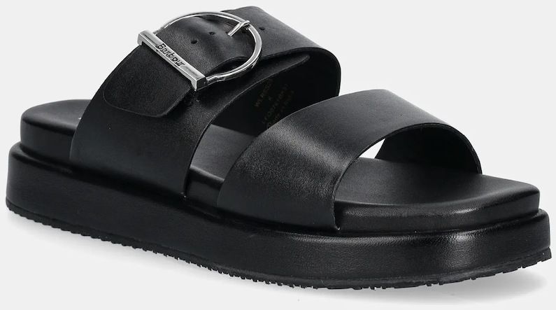 Kožené šľapky Barbour Adele dámske, čierna farba, na platforme, LFO0761BK51