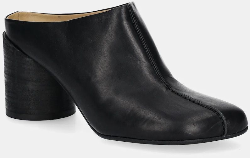 Kožené šľapky MM6 Maison Margiela dámske, čierna farba, na podpätku, S59WX0071