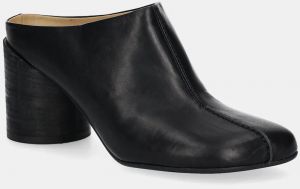 Kožené šľapky MM6 Maison Margiela dámske, čierna farba, na podpätku, S59WX0071
