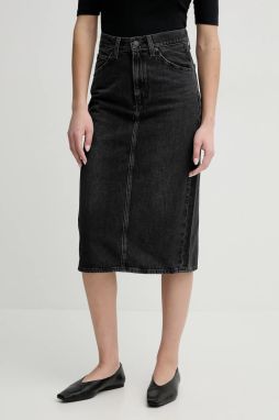 Rifľová sukňa Levi's HR BACK SLIT SKIRT šedá farba, midi, puzdrová, 001VH